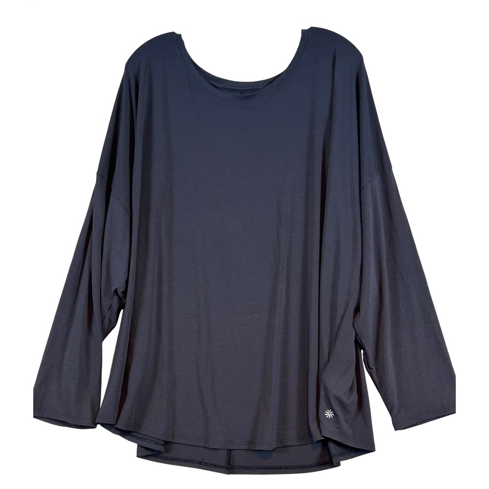 Athleta Zephyr Long Sleeve Top Black Plus •3X• Relaxed Fit Scoop Neck Athleisure